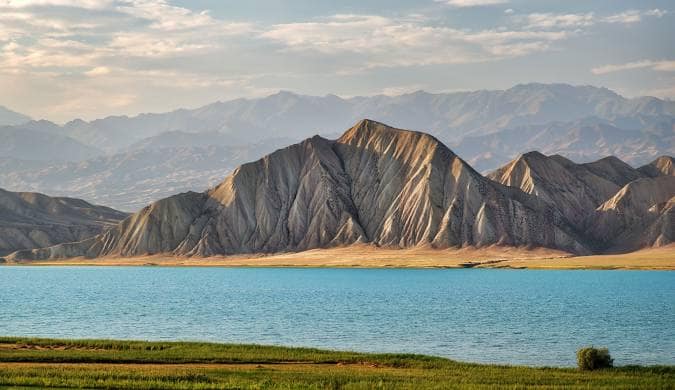 Mountains above a reservoir in Kyrgyzstan