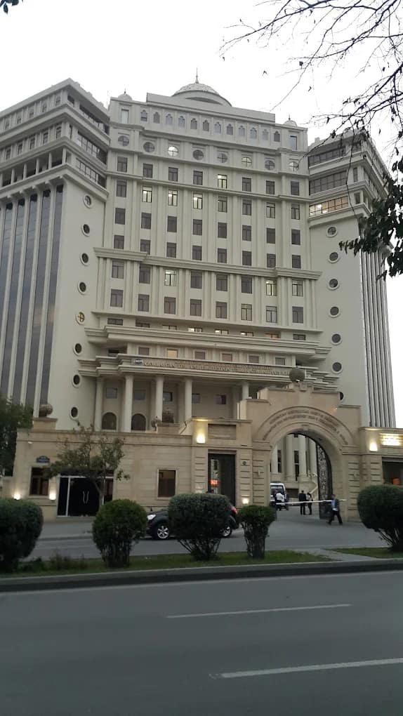 A classical academic building in central Baku