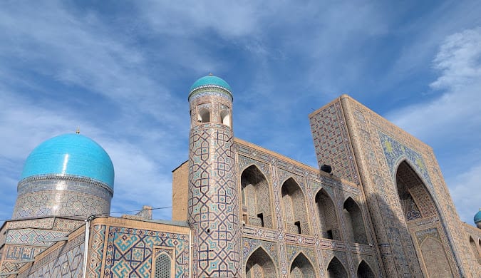 A tiled madrasah of the Registan ensemble in Samarkand, Uzbekistan