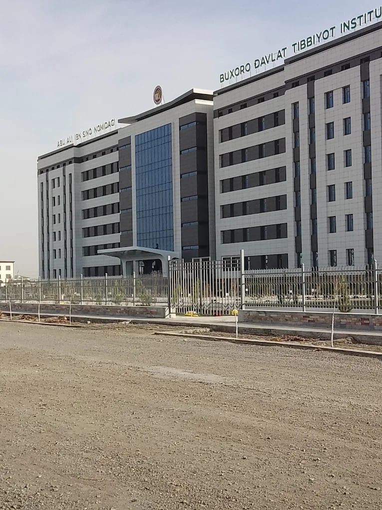 The Bukhara State Medical Institute building with its Uzbek and English signage