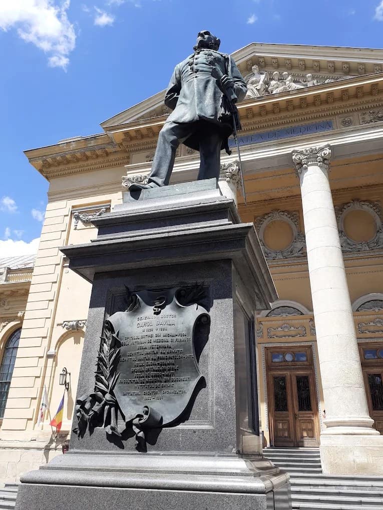 A historic Carol Davila University of Medicine and Pharmacy building in Bucharest