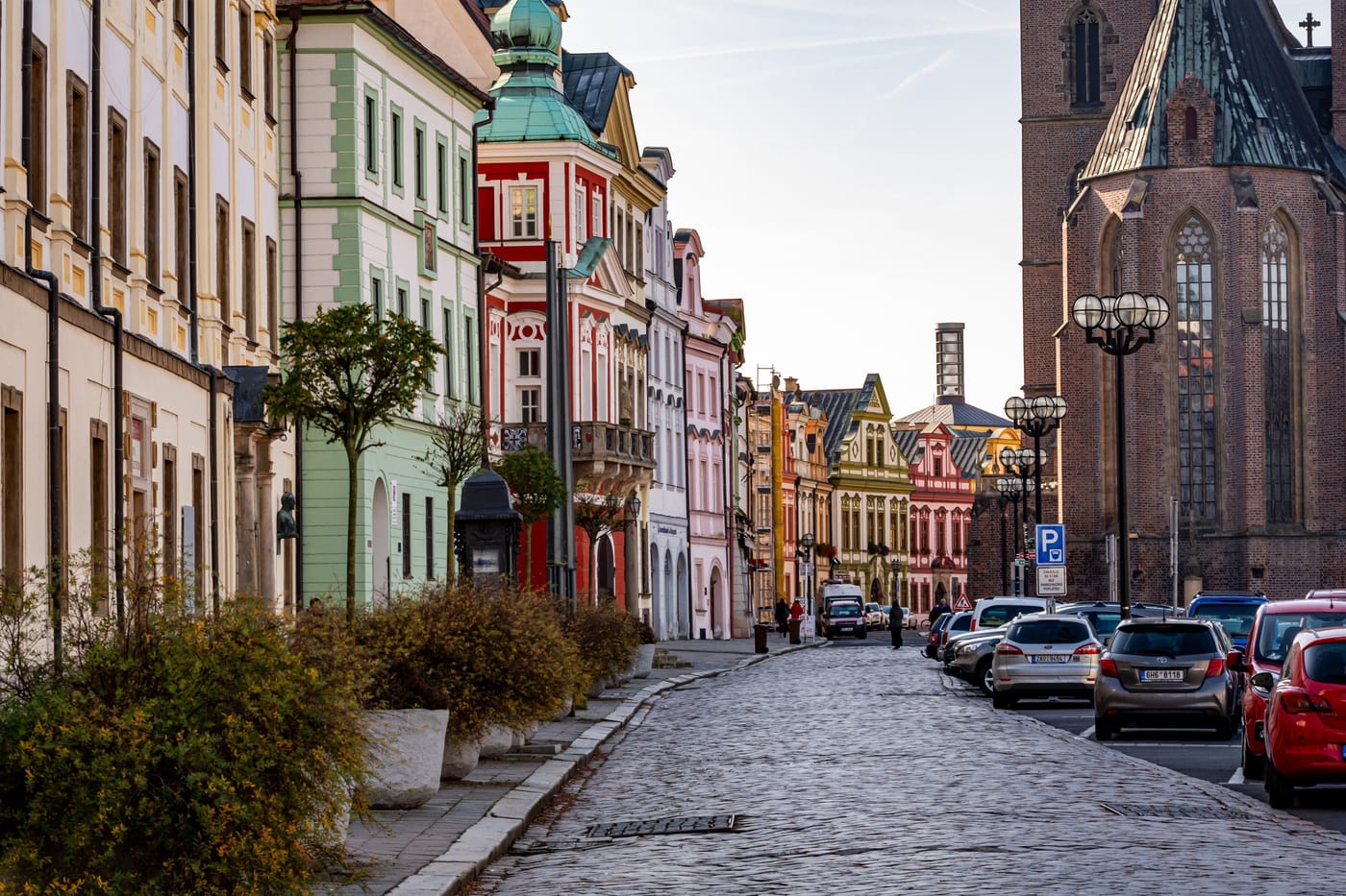 Colourful street in the historic centre of Hradec Králové