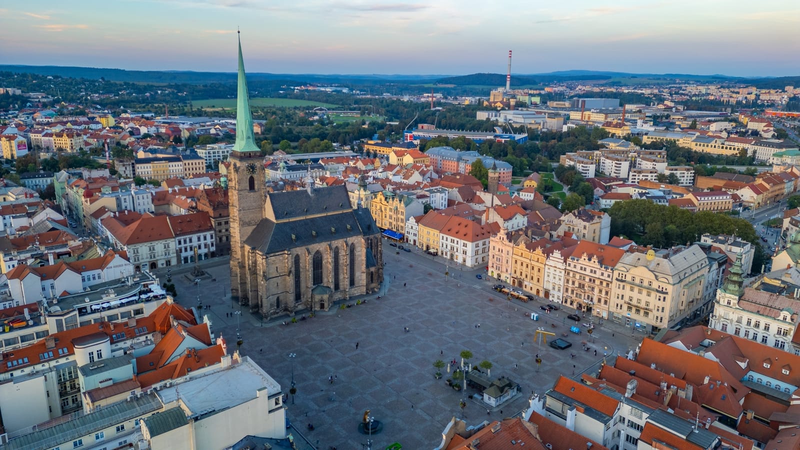Republic Square and the Cathedral of St. Bartholomew in Pilsen