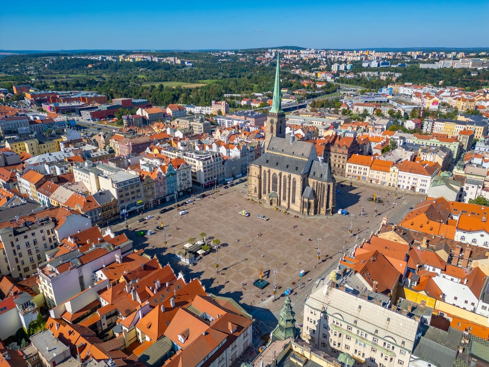 Aerial view of Pilsen's old town and main square