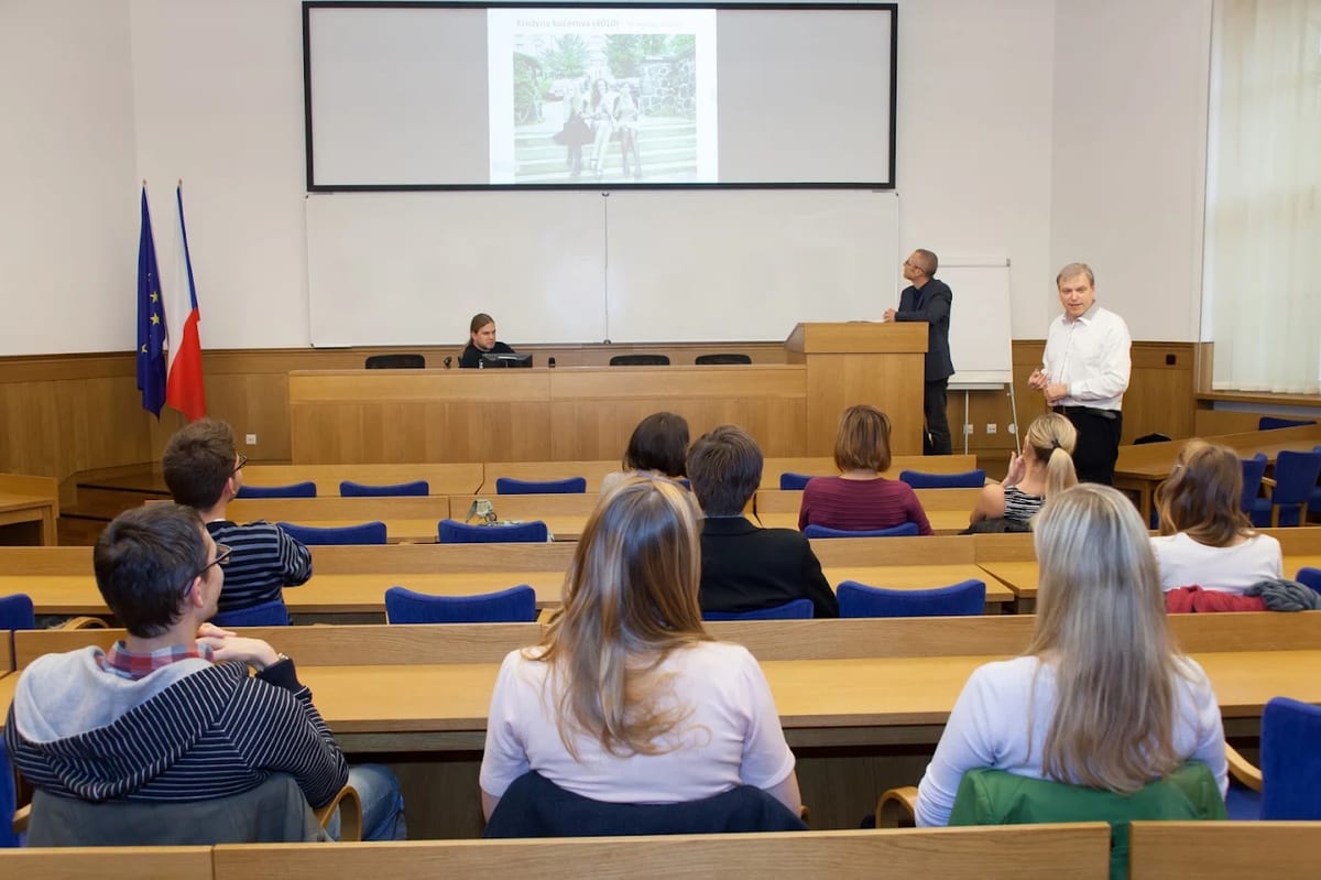 Lecture in progress at the First Faculty of Medicine