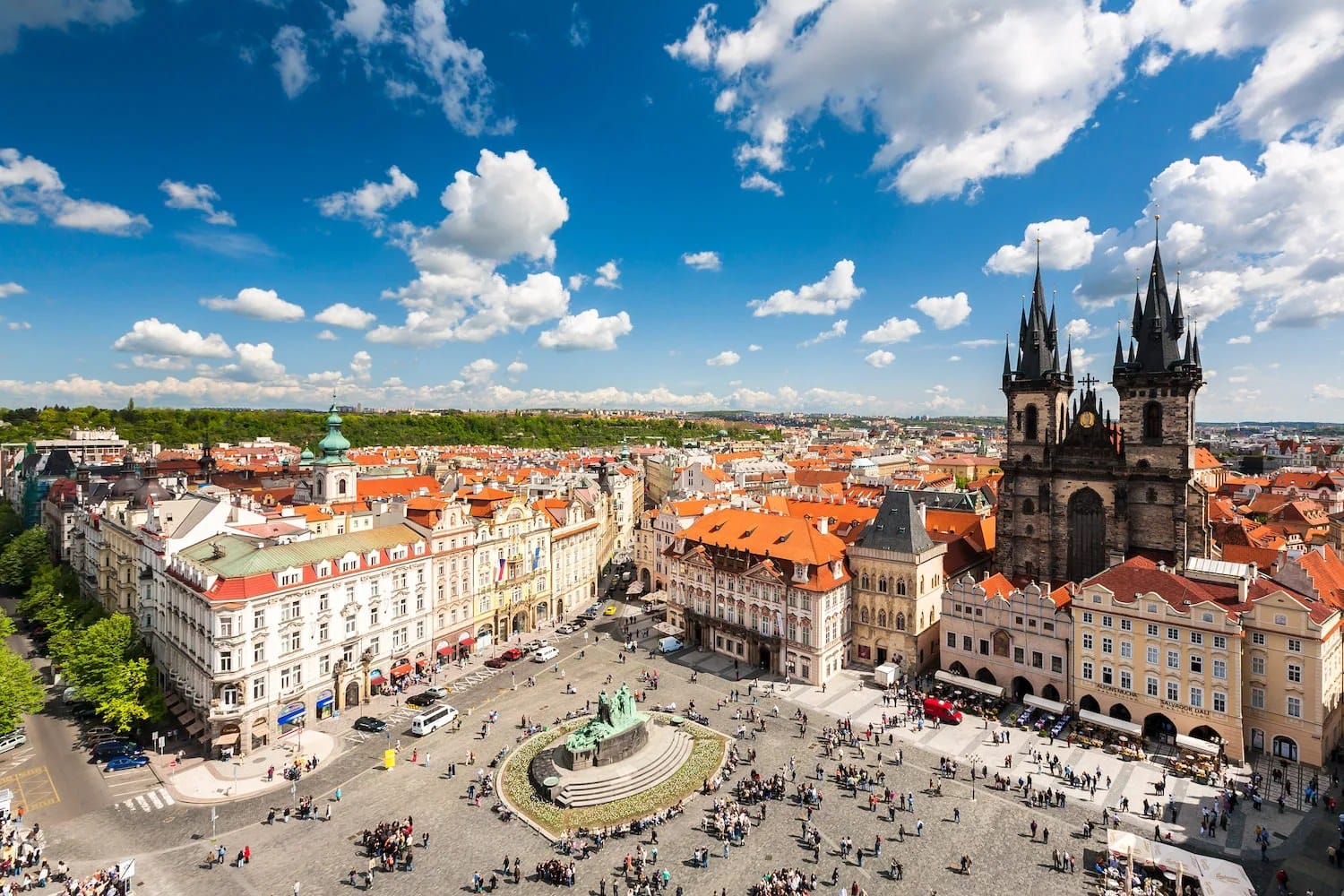 Prague Old Town Square and the Church of Our Lady before Týn seen from above