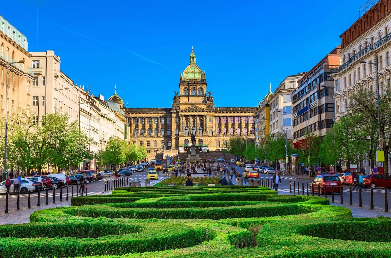 Wenceslas Square and the National Museum in central Prague