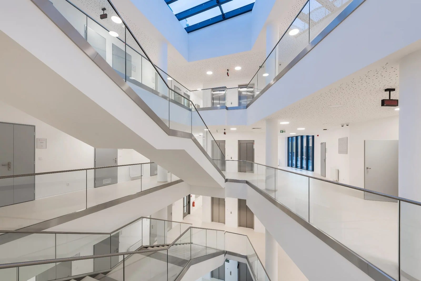 Daylit atrium inside the Second Faculty of Medicine building on the Motol campus