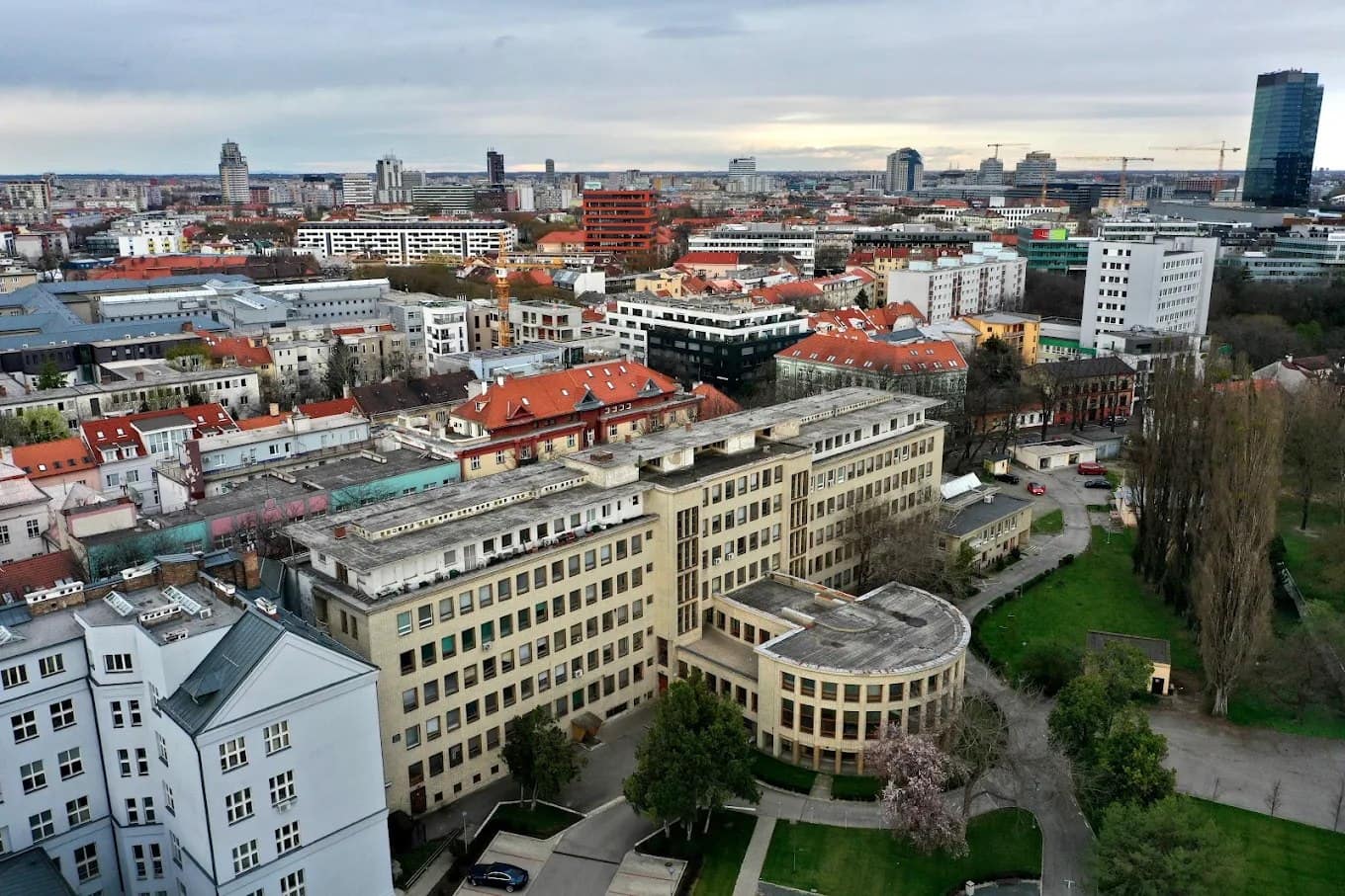 An aerial view of the Comenius University Faculty of Medicine campus in Bratislava