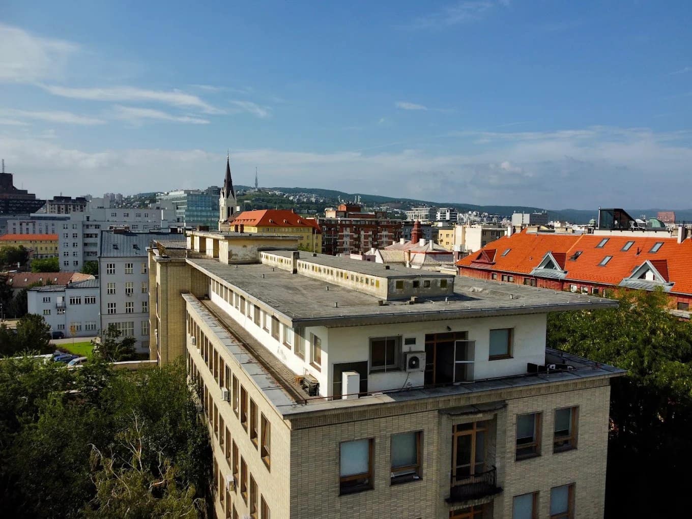 A Comenius University Faculty of Medicine building with a view over Bratislava