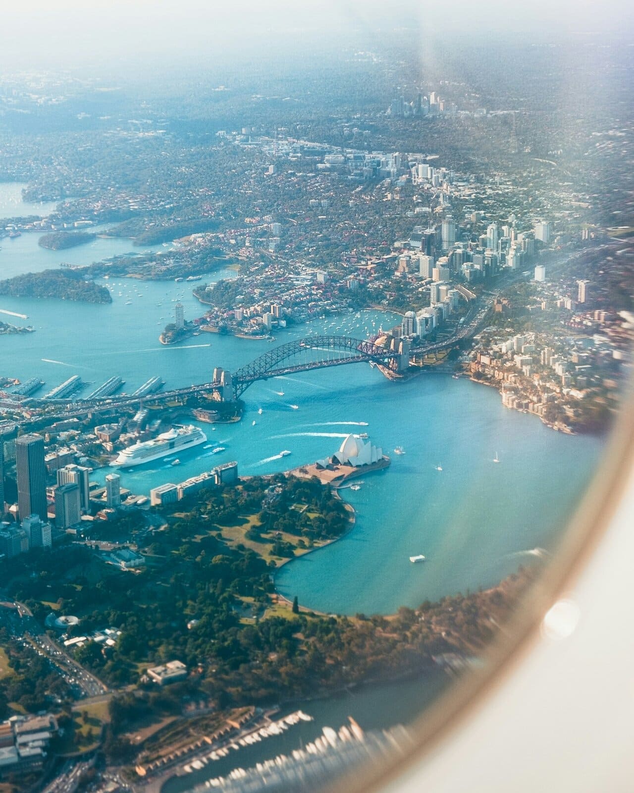 Aerial view of Sydney Harbour, the Opera House and Harbour Bridge, Australia
