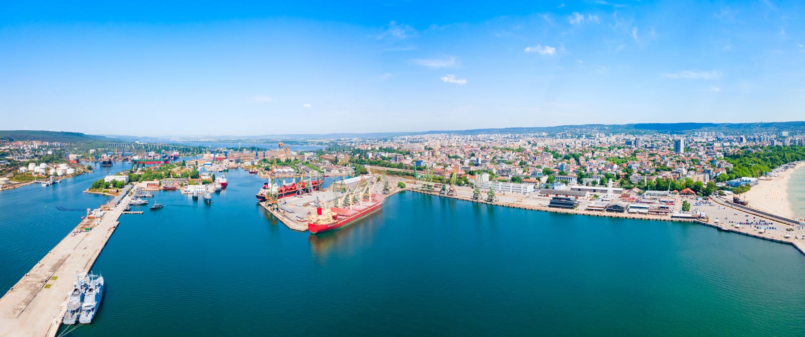 Aerial panorama of the port of Varna on the Black Sea
