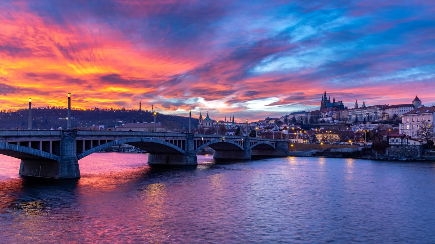 Prague bridges at dusk