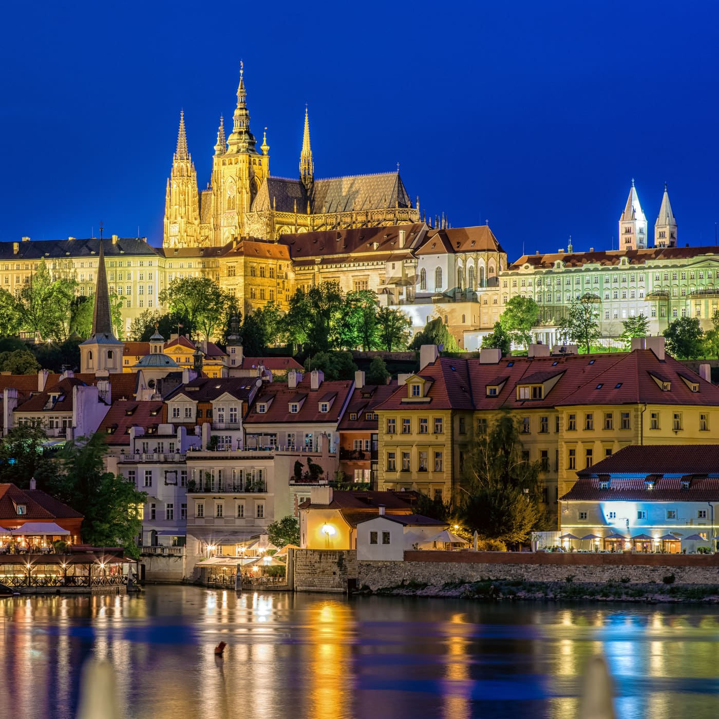 Prague Castle illuminated at night