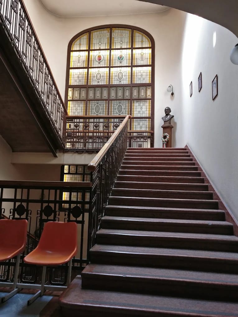 Grand interior staircase of a Hungarian university