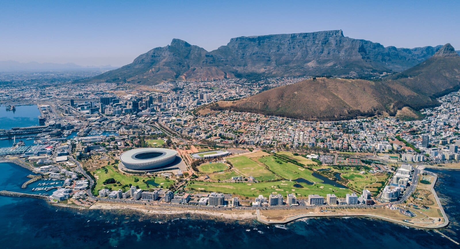 Aerial view of Cape Town with Table Mountain, South Africa