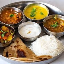 Indian thali with rice and dal