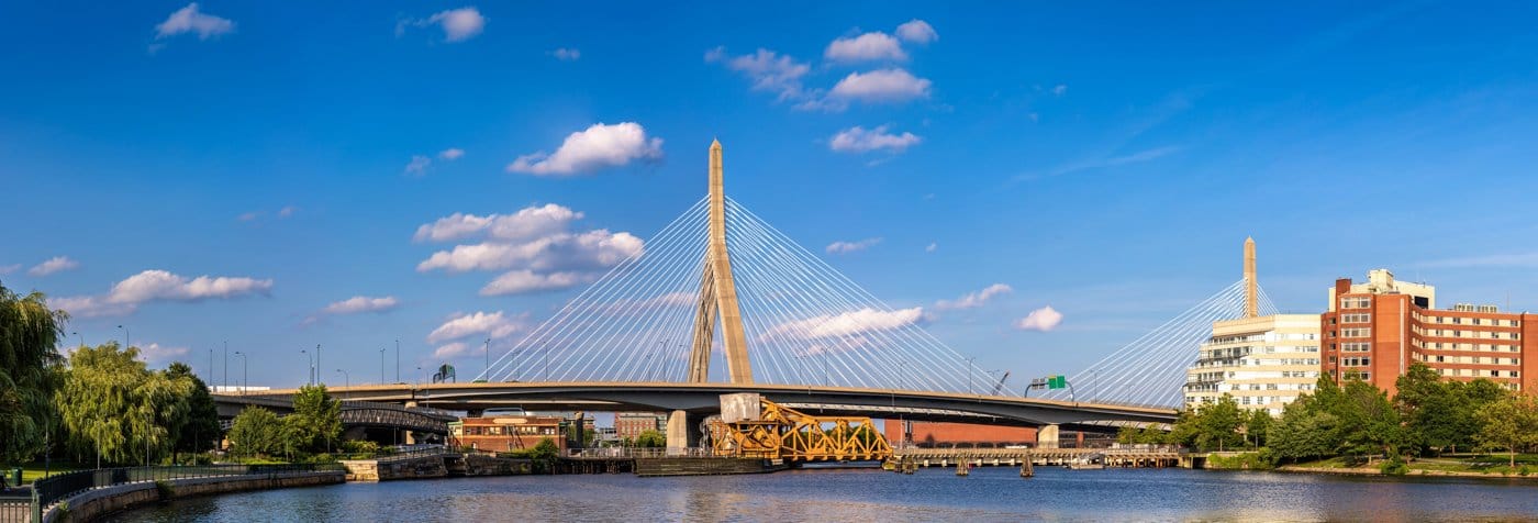 Panoramic view of the Boston skyline and Charles River near the Longwood Medical Area