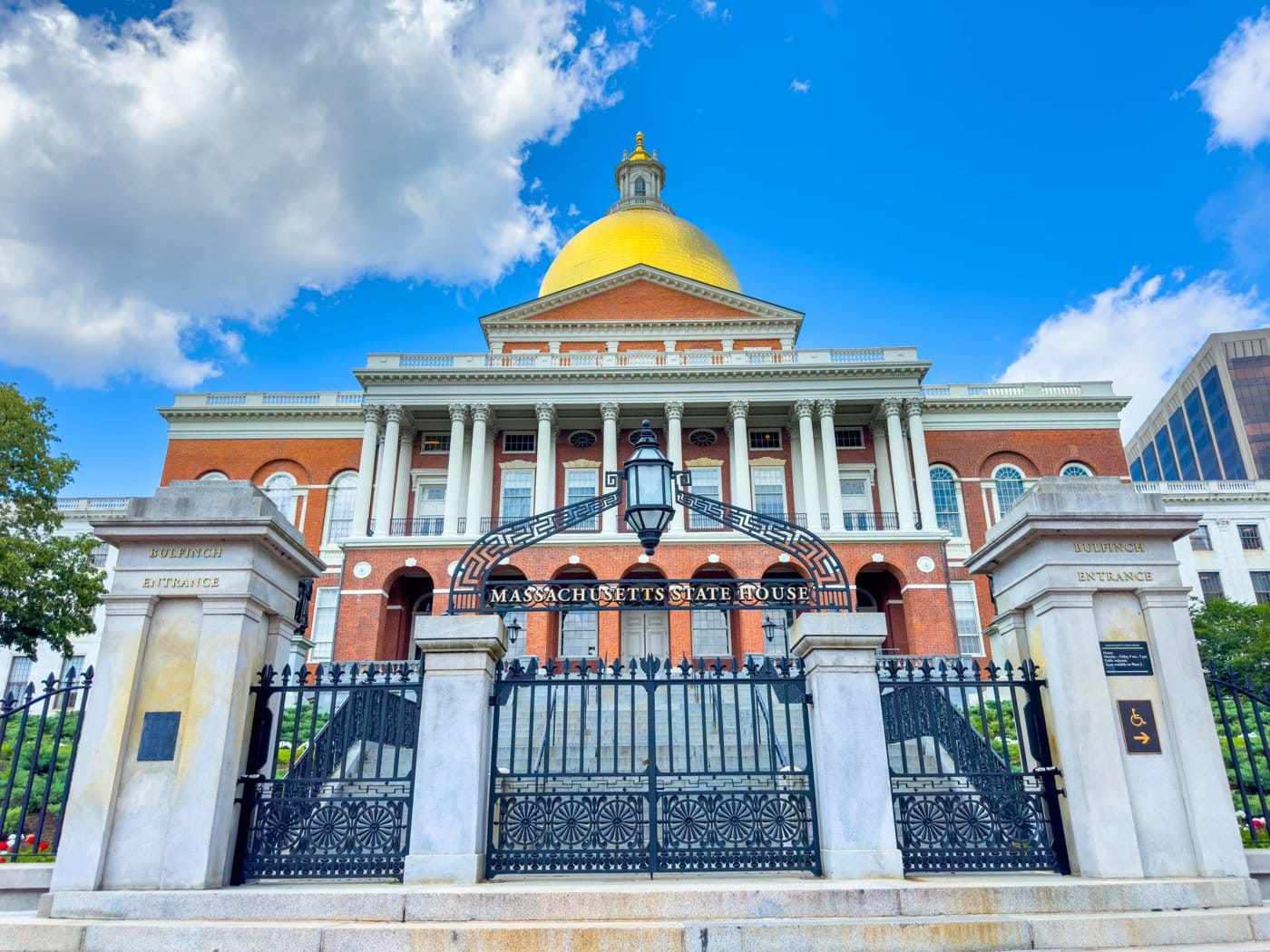 The Massachusetts State House with its gold dome, a Boston landmark