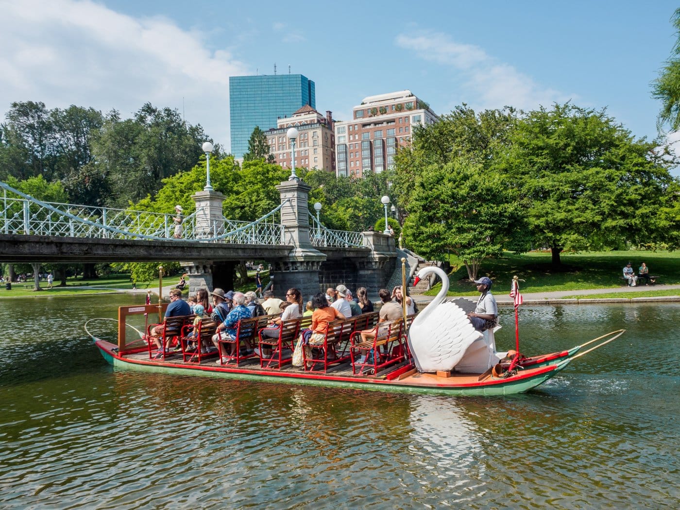 The swan boats in Boston Public Garden, a favourite student spot in the city