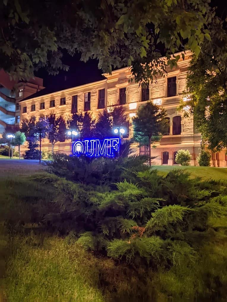 A historic Iuliu Hațieganu University of Medicine and Pharmacy building in Cluj-Napoca