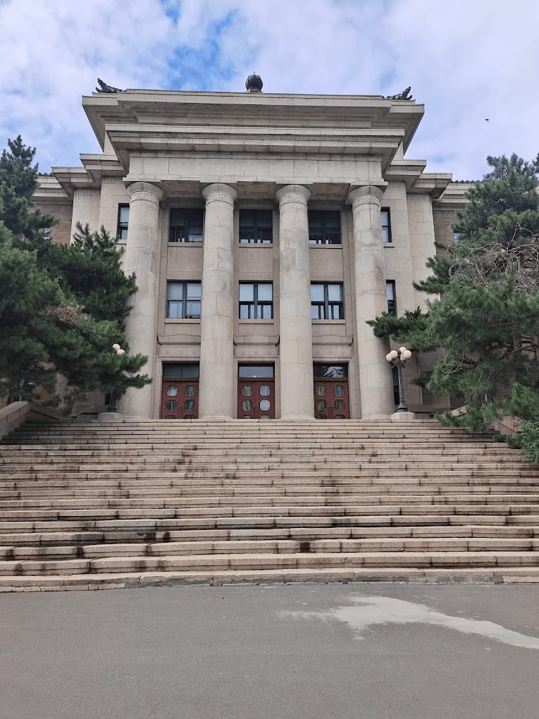 The columned facade of the historic medical-college heritage building of Jilin University in Changchun