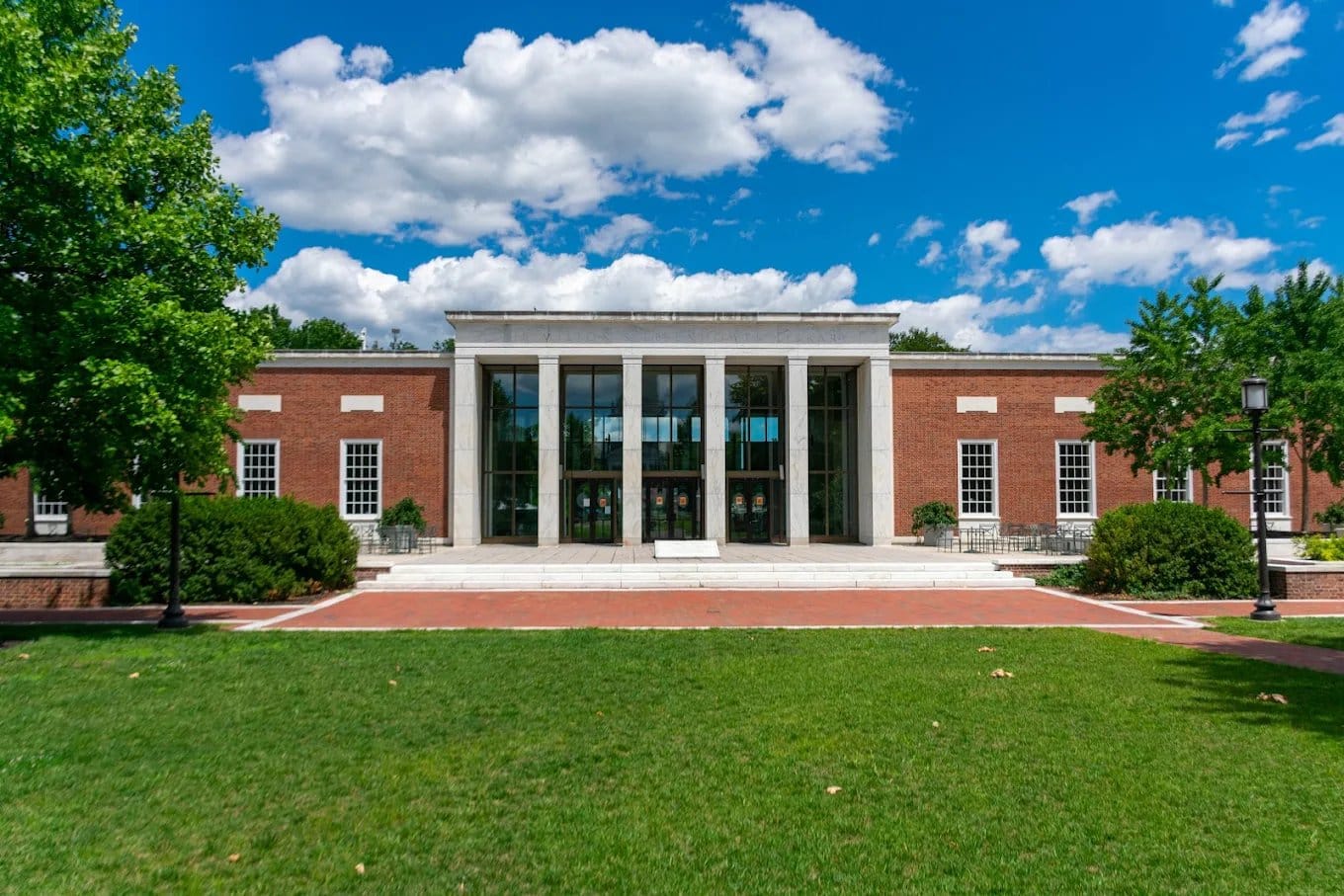 A modern brick academic building at Johns Hopkins University
