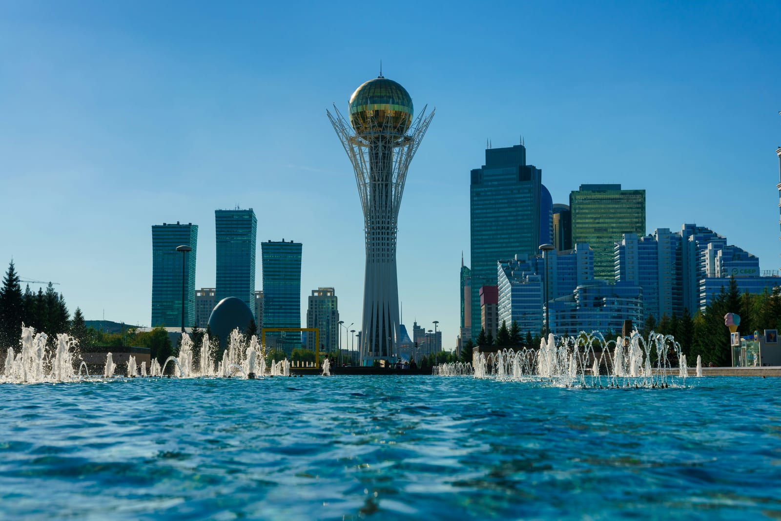 The Astana skyline with the Bayterek Tower, Kazakhstan's capital (Astana, not Karaganda)