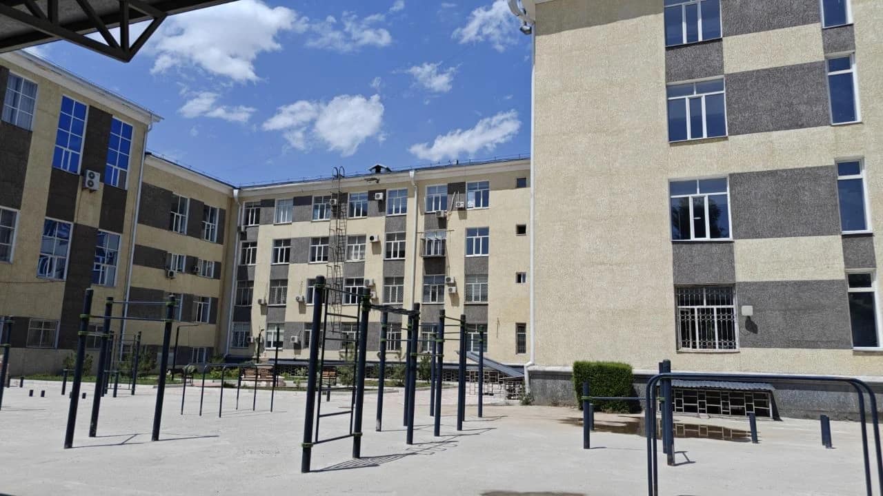A residential and sports area on the Kyrgyz State Medical Academy campus