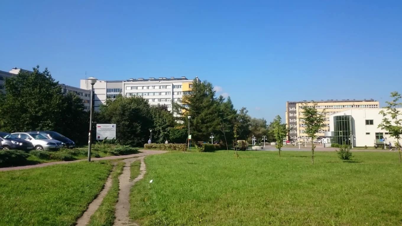 A campus building of the Medical University of Silesia with green grounds