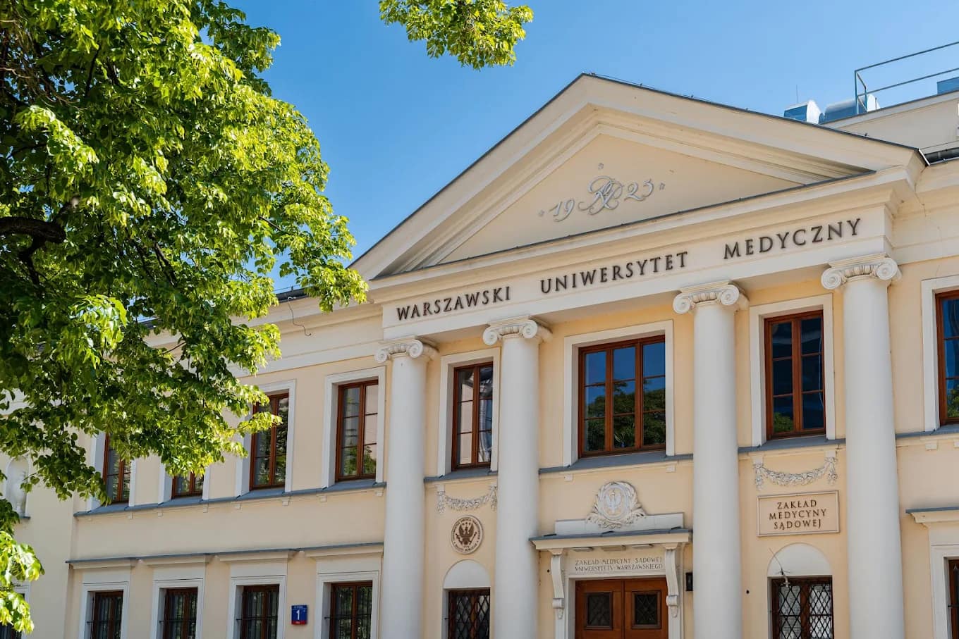 A historic columned building of the Medical University of Warsaw