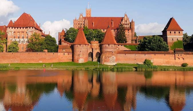 A historic red-brick castle in northern Poland