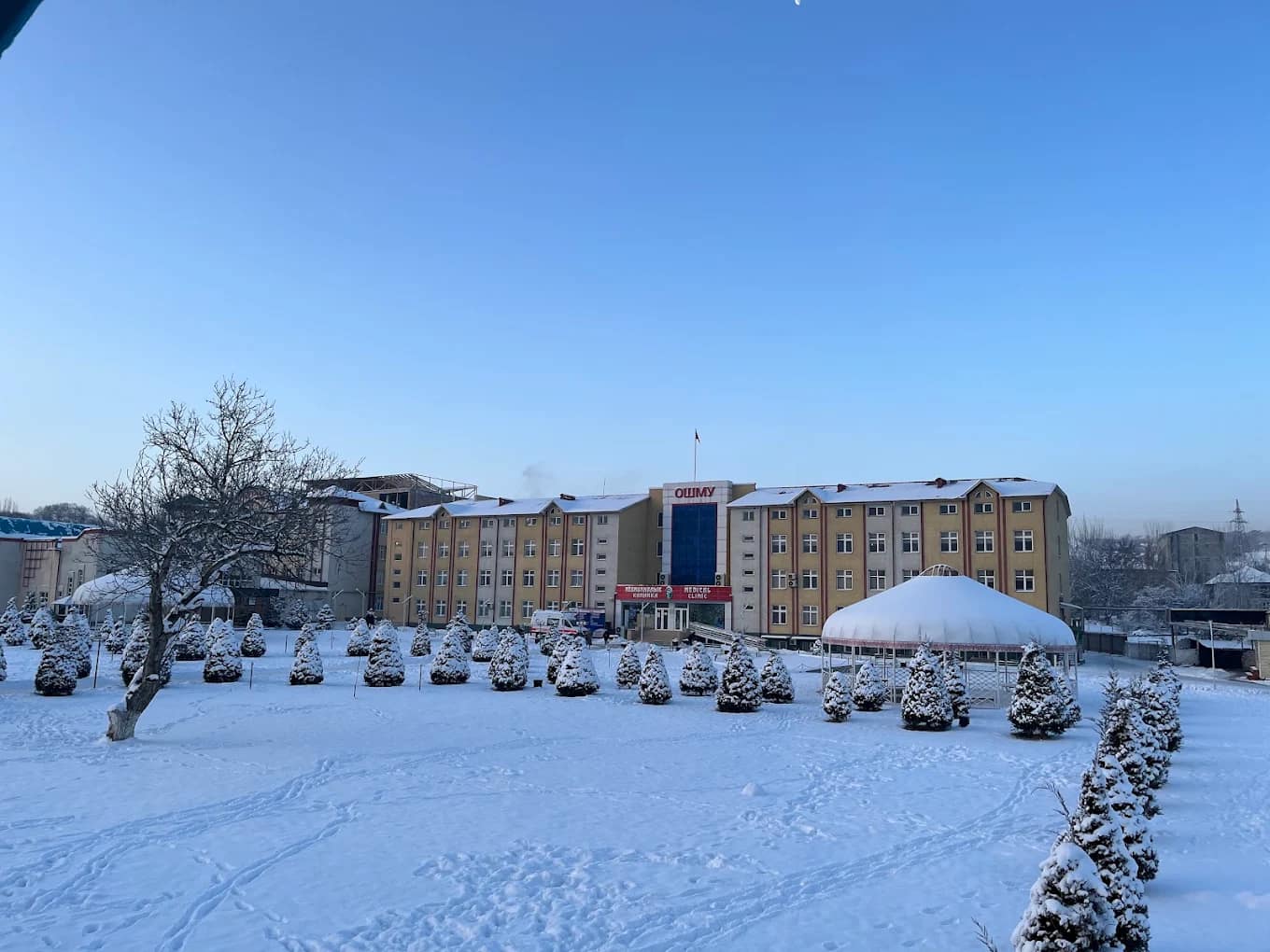 The Osh State University campus under winter snow