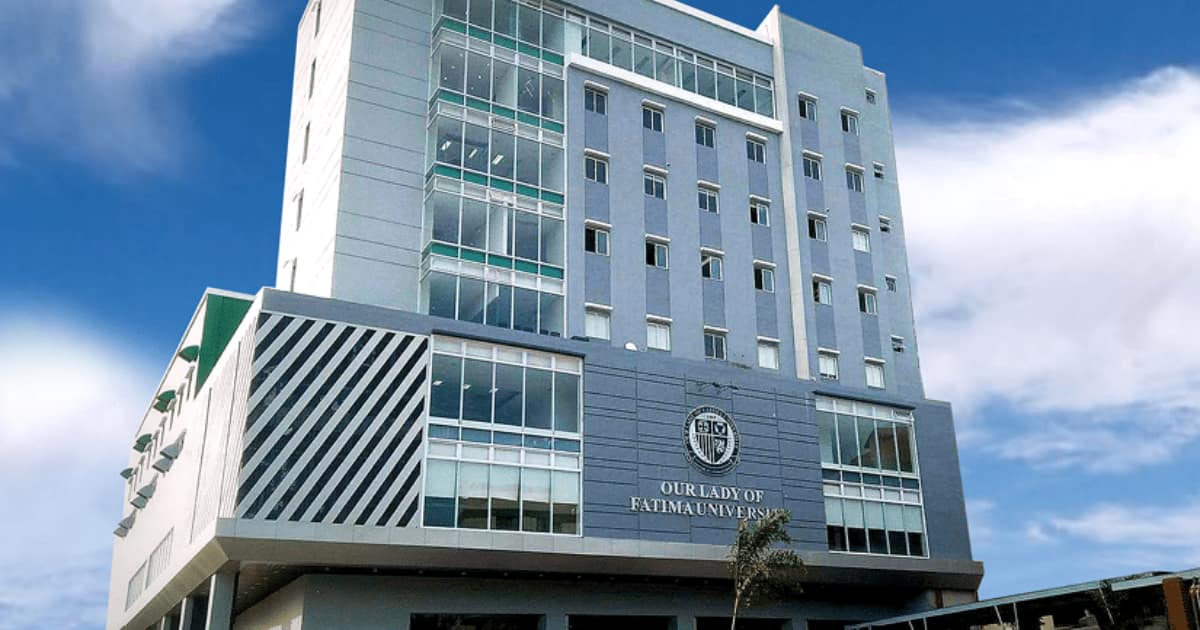A modern academic building at Our Lady of Fatima University