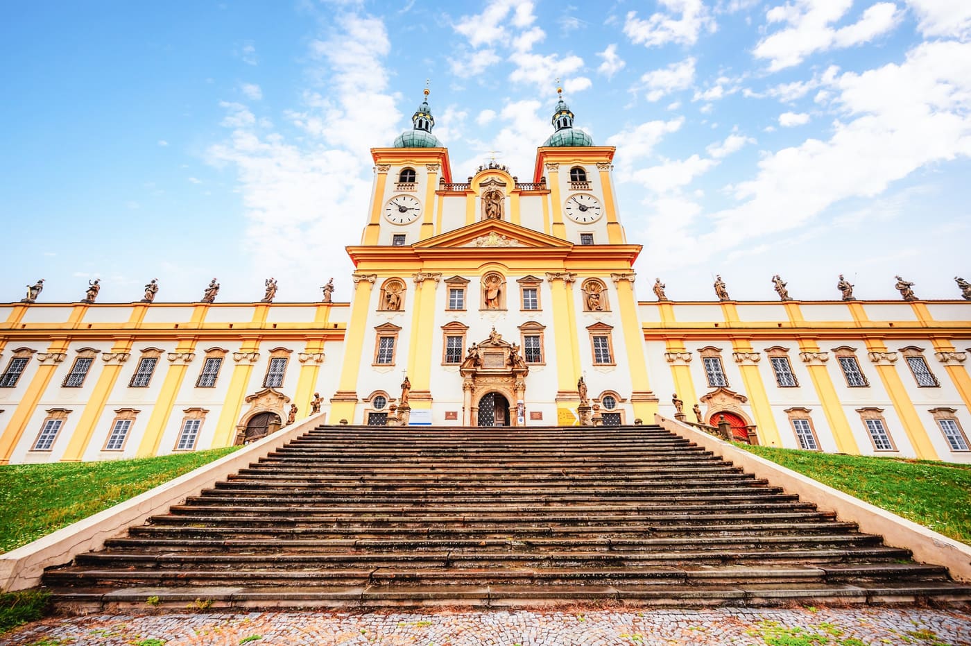 Upper Square in Olomouc with the town hall and flower beds