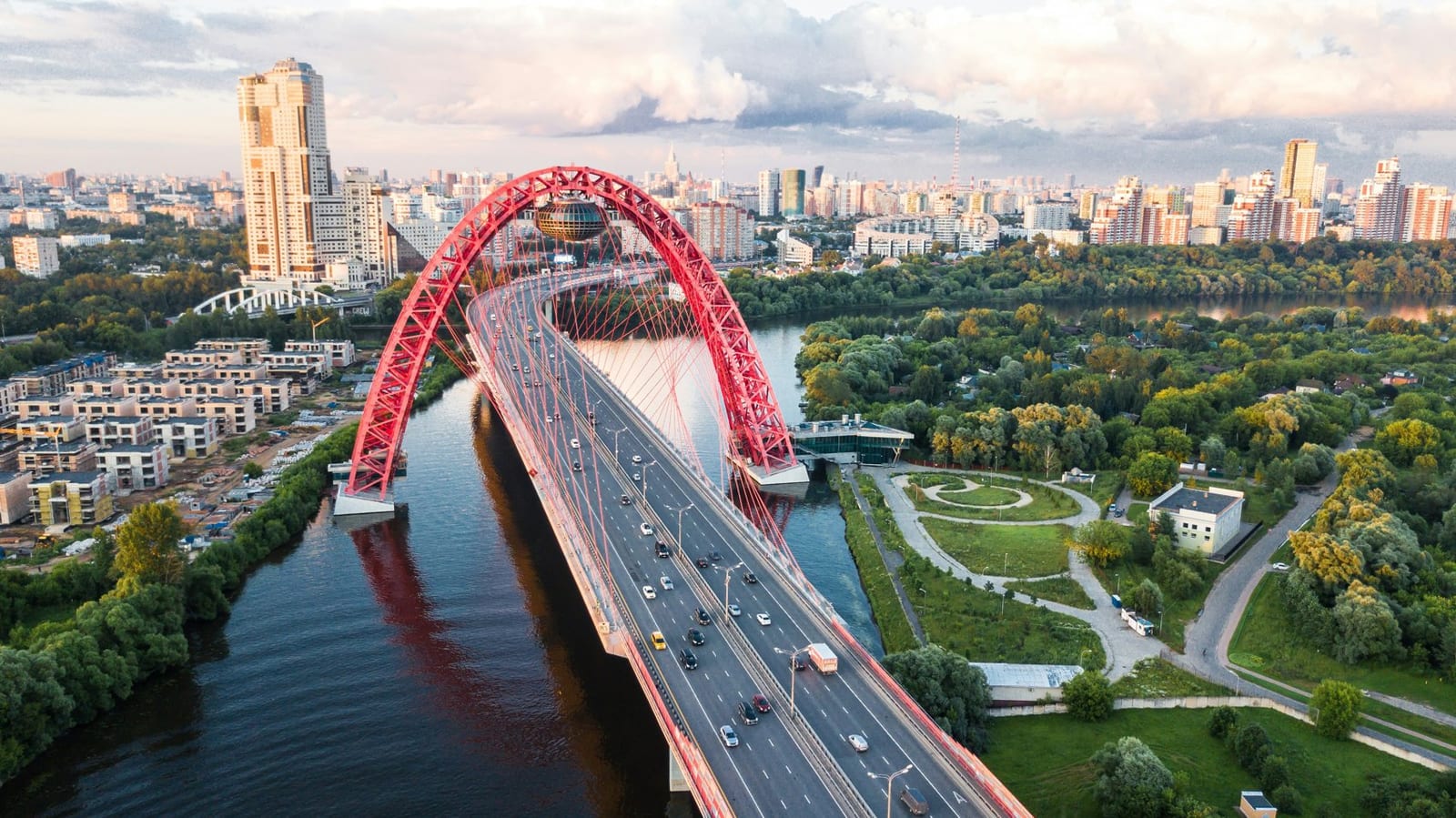 The Zhivopisny cable-stayed bridge over the Moskva River in Moscow