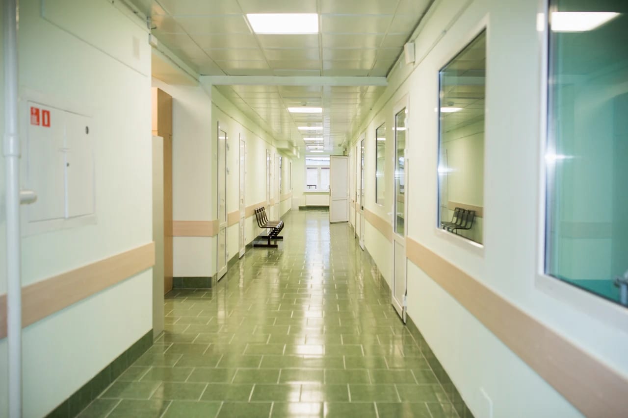 A clinical corridor inside a Saint Petersburg State Pediatric Medical University clinical centre