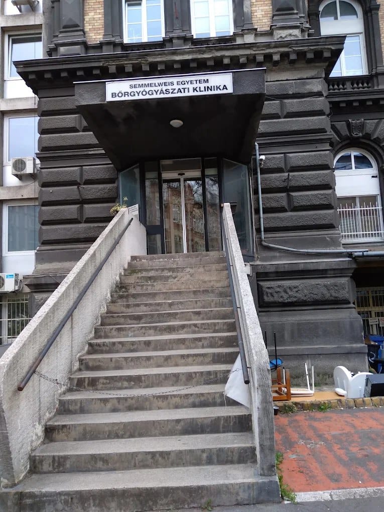 The entrance and steps of a Semmelweis University clinic building