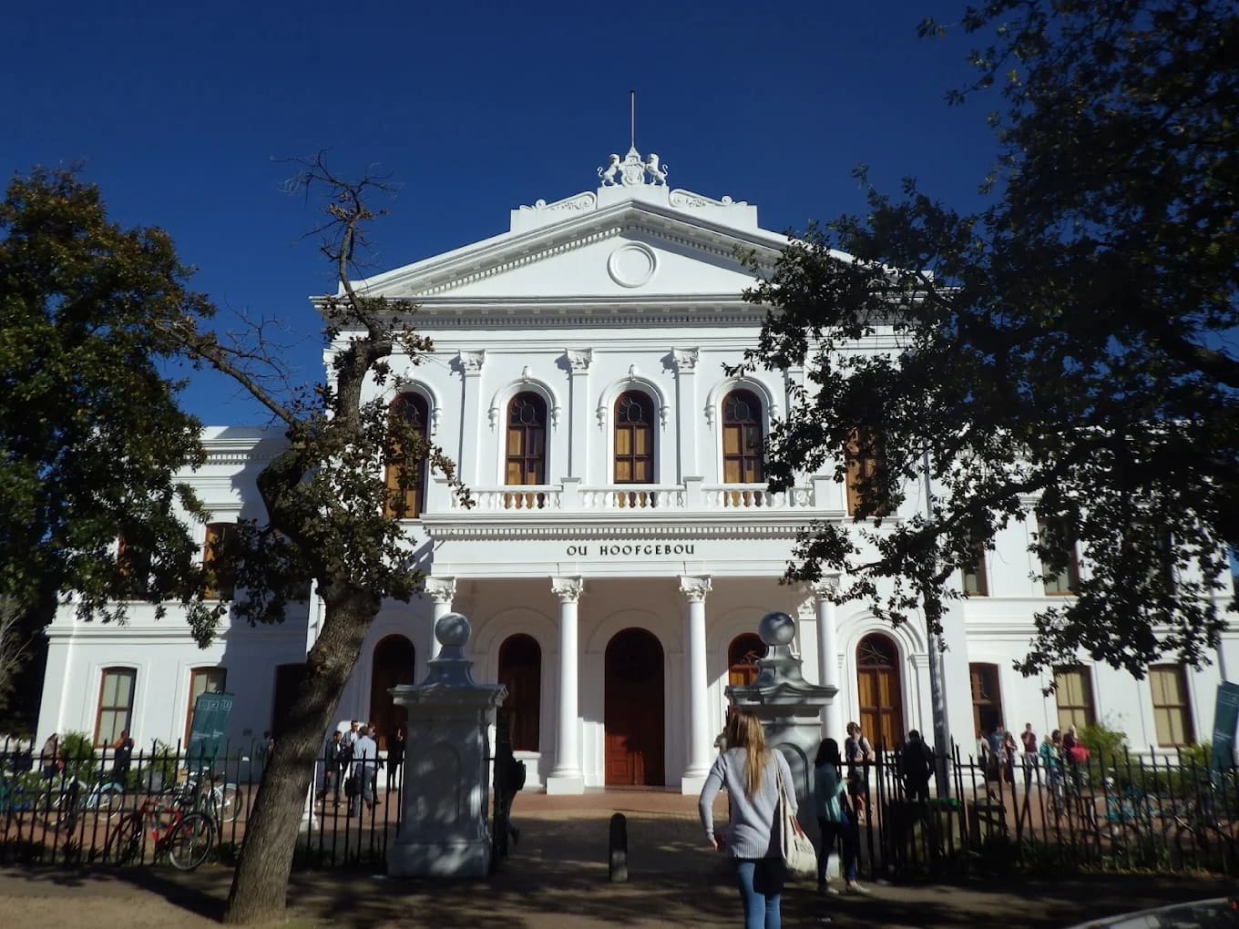 The historic Ou Hoofgebou (Old Main Building) at Stellenbosch University's main campus in the town of Stellenbosch — the medical faculty is at the Tygerberg campus in Cape Town
