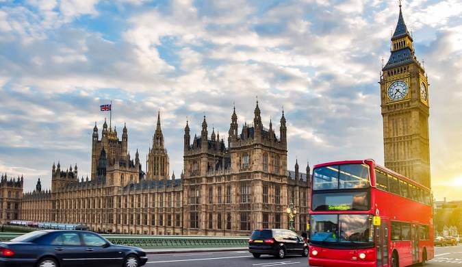The Houses of Parliament and Big Ben at sunset in London, United Kingdom