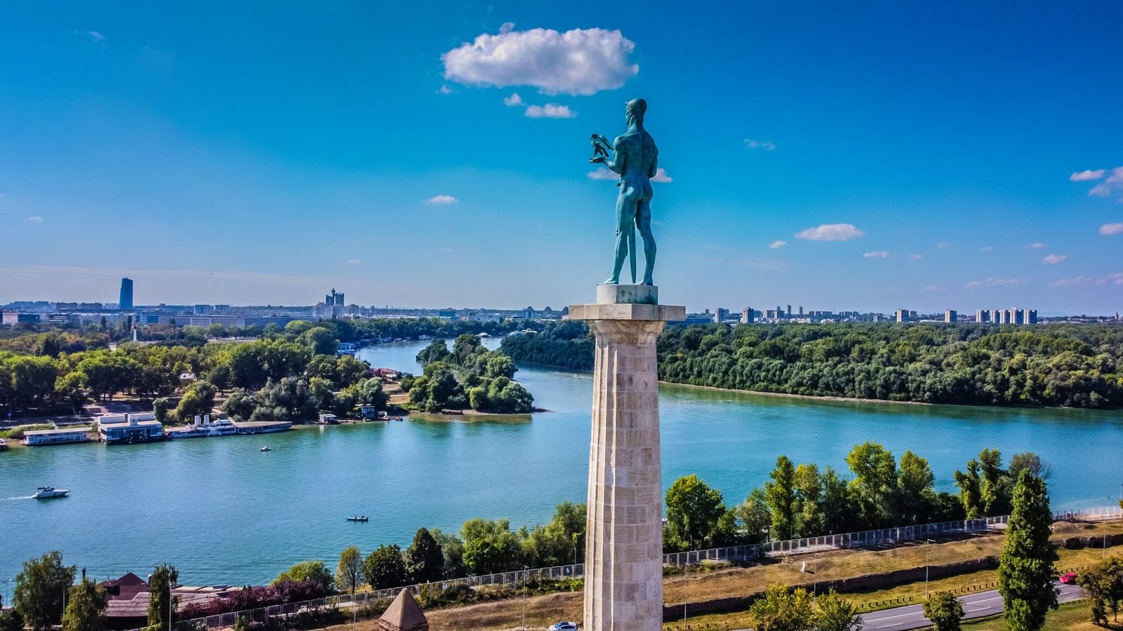 The Victor ('Pobednik') monument at Kalemegdan Fortress overlooking the Sava–Danube confluence in Belgrade
