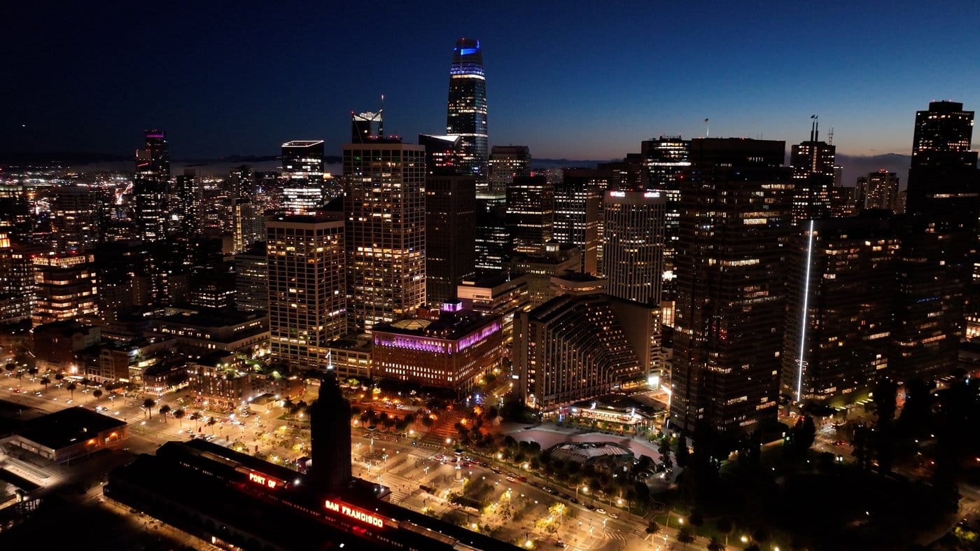 The San Francisco skyline at night