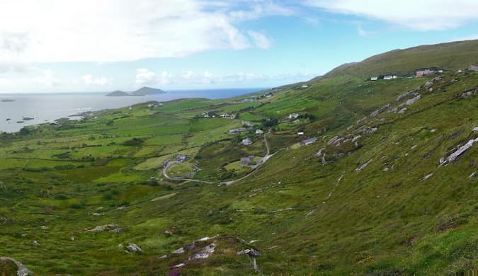 Green coastal countryside in the west of Ireland near Galway