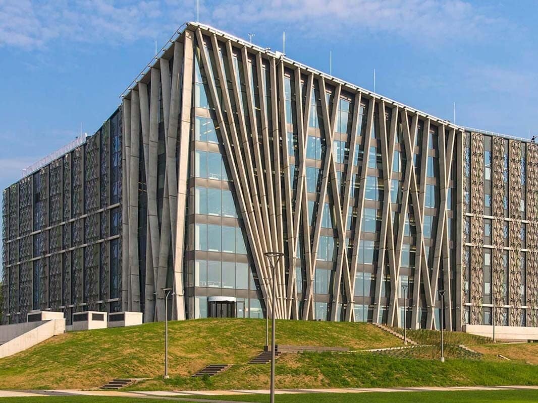 The modern House of Science building at the University of Latvia Academic Centre