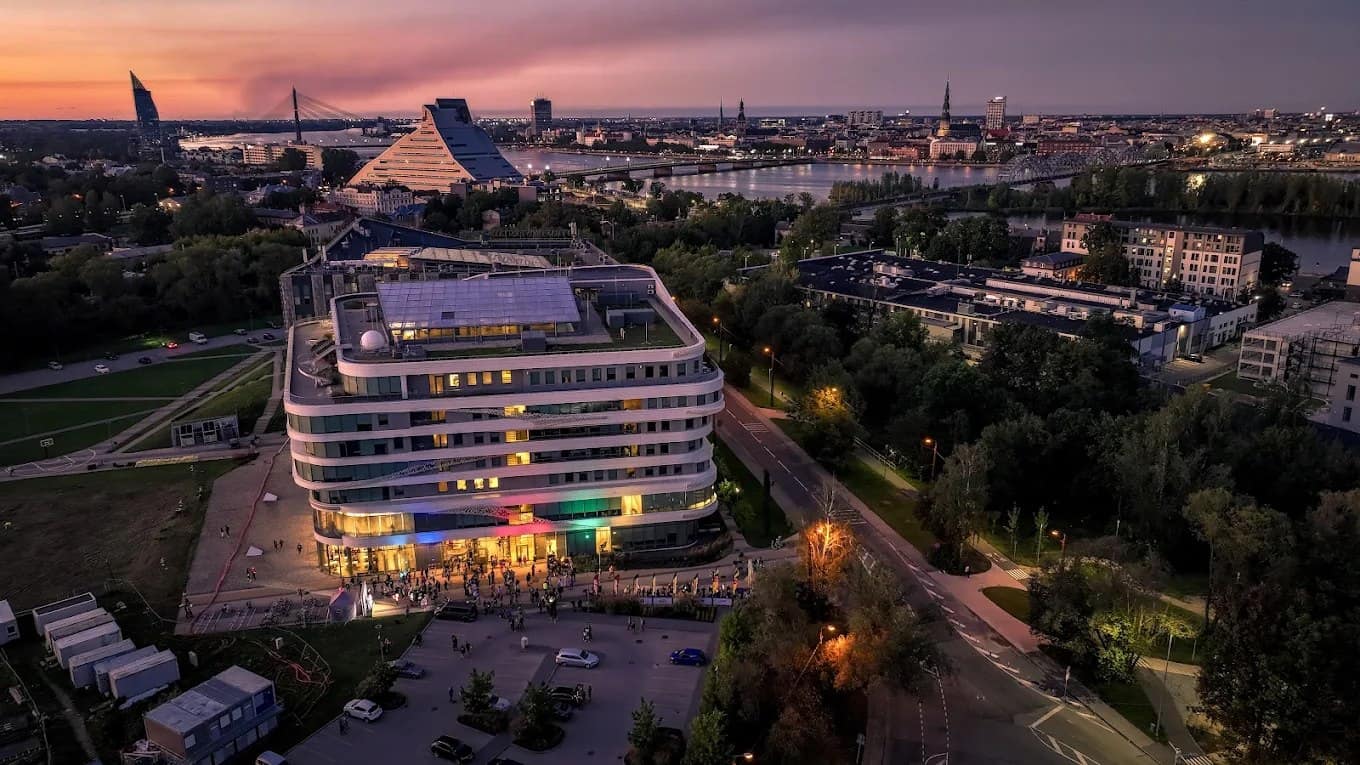 University of Latvia building in Riga at dusk