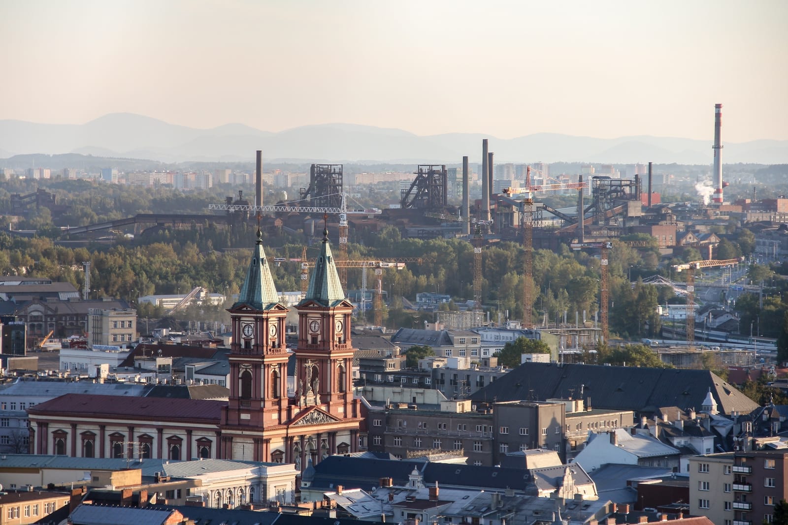 Aerial view of Ostrava with its industrial and city skyline