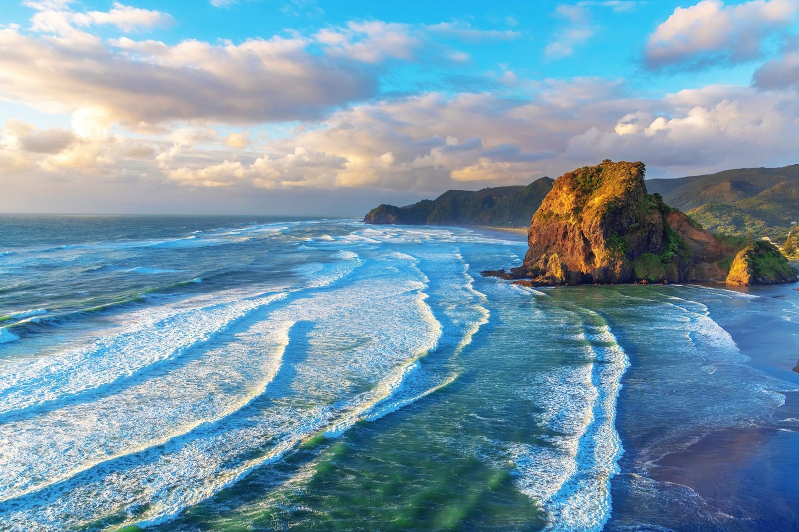 Piha Beach with Lion Rock near Auckland on New Zealand's North Island — about 1,300 km from Dunedin, not the campus