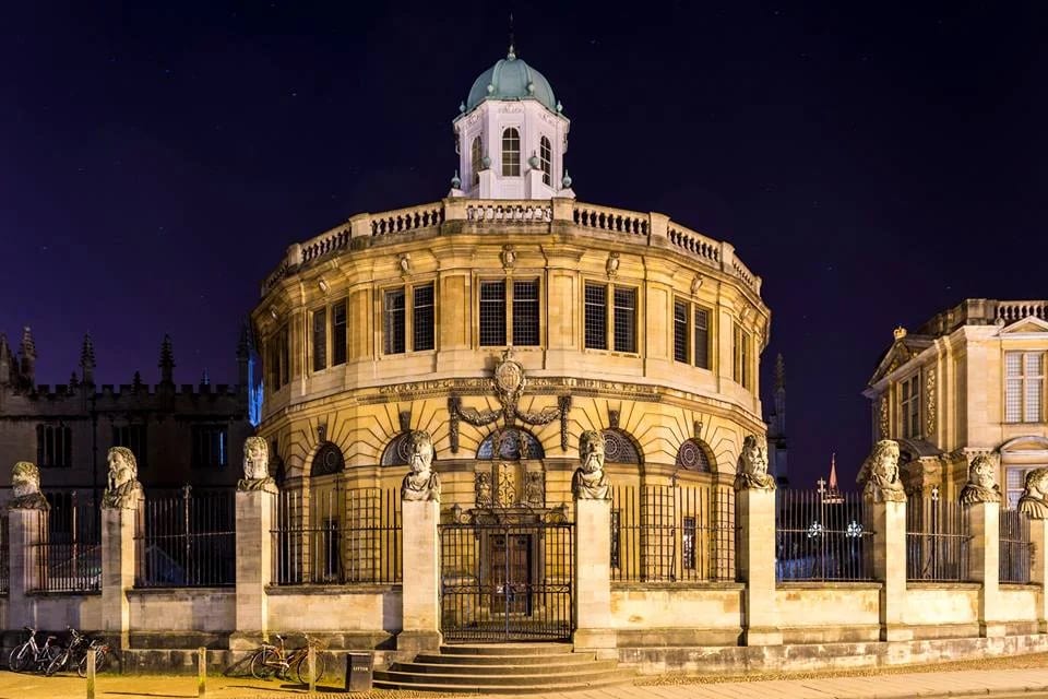The Sheldonian Theatre in Oxford illuminated at night
