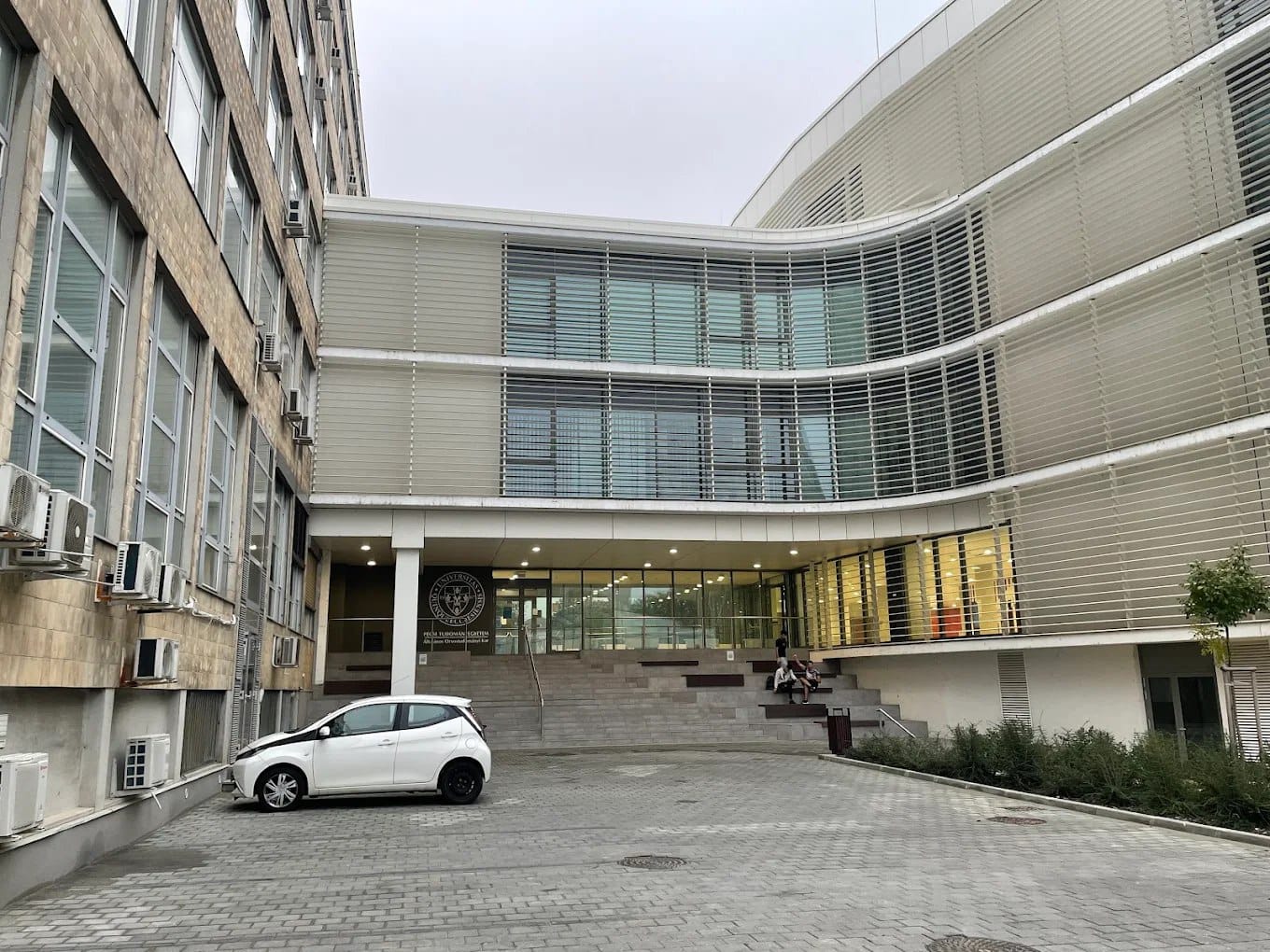 A modern courtyard at the University of Pécs Medical School
