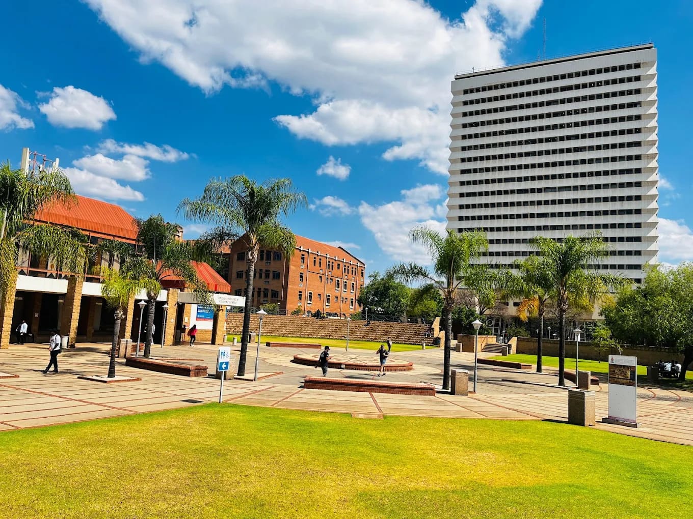 The campus square at the University of Pretoria's Hatfield main campus, with the student centre and administration building, Pretoria